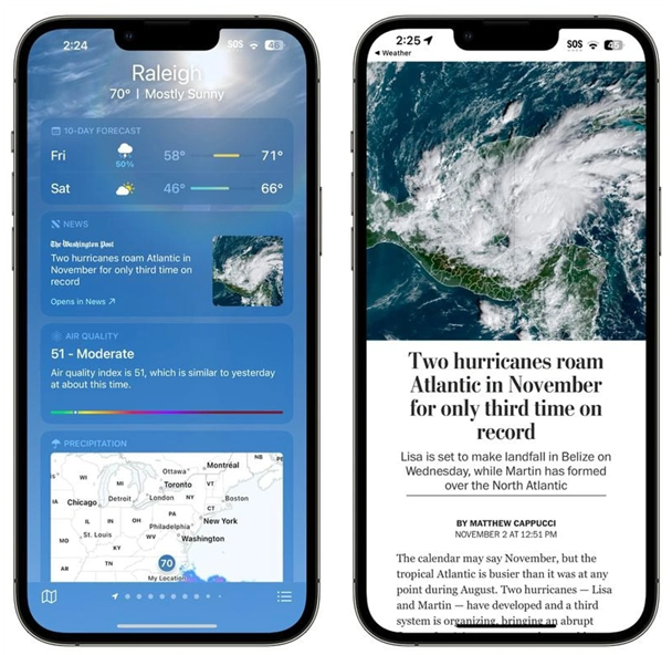 靖江苹果14维修分享iPhone 14手机如何看天气时顺带看新闻 