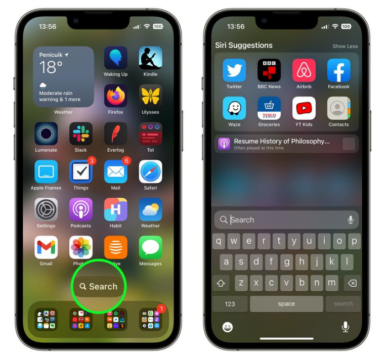 靖江苹果手机维修分享升级到 iOS 16 后，如何删除主屏幕上的搜索按钮 